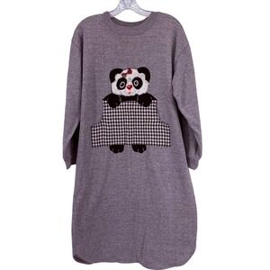 Basic Editions Womens Gray Panda Gingham Pocket Lounge Sweatshirt Dress Medium